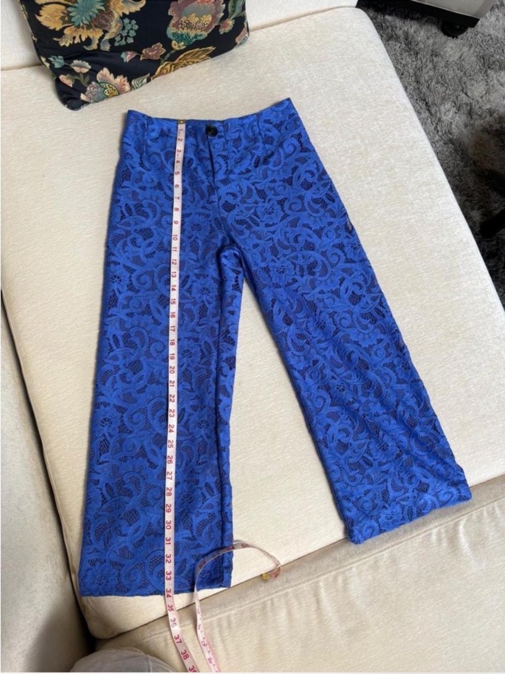Anthropologie Maeve Royal Blue Lace pant capris - Picture 8 of 9